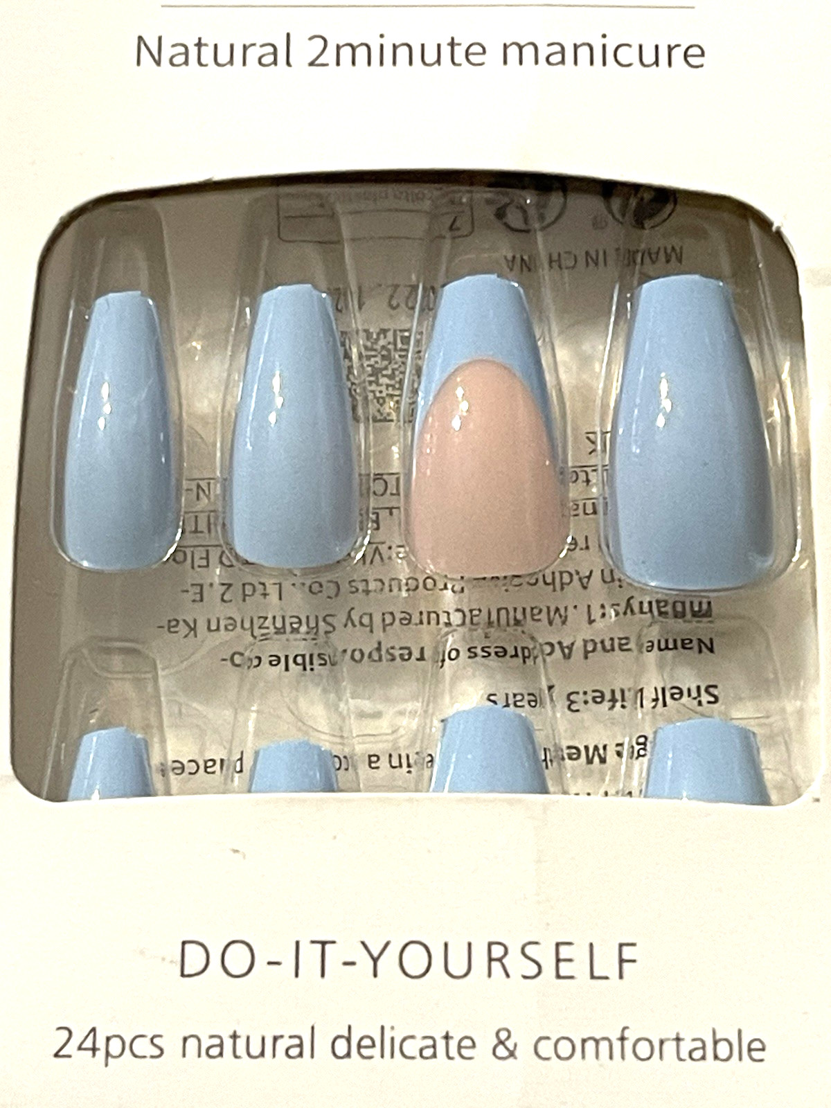 Nails Do It Yourself LIGHT BLUE & NUDE with BLUE FRENCH DETAIL Press On Manicure
