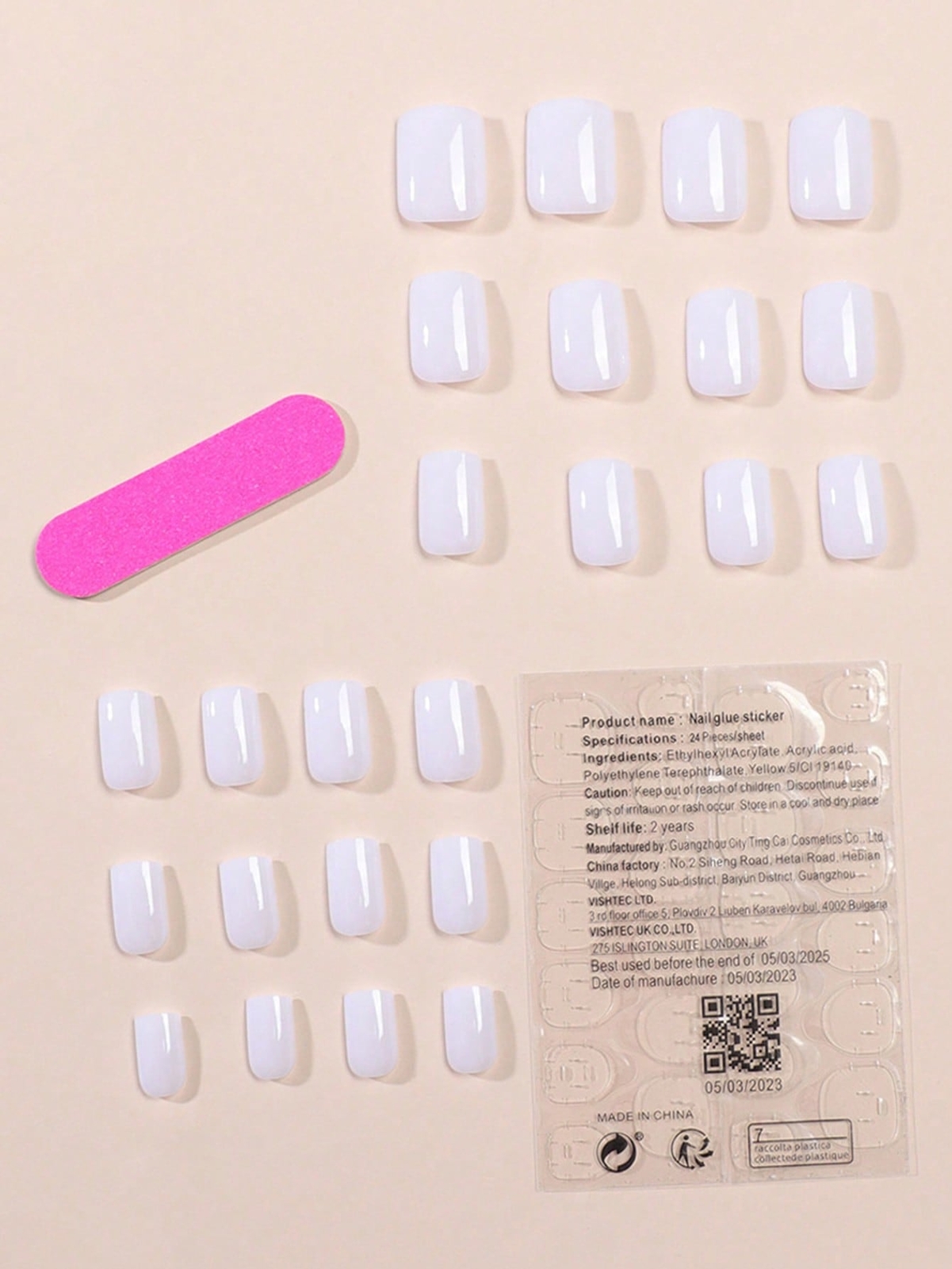 24pcs Short Milky White Solid Cover Fake Nail Kit Press On Nails False Nails