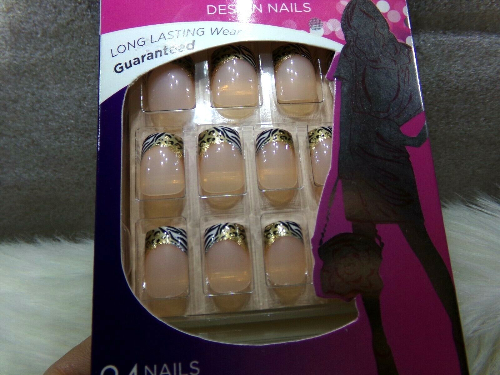 Nailene Animal French Zebra Gold Leopard Artificial Glue On Nail Short