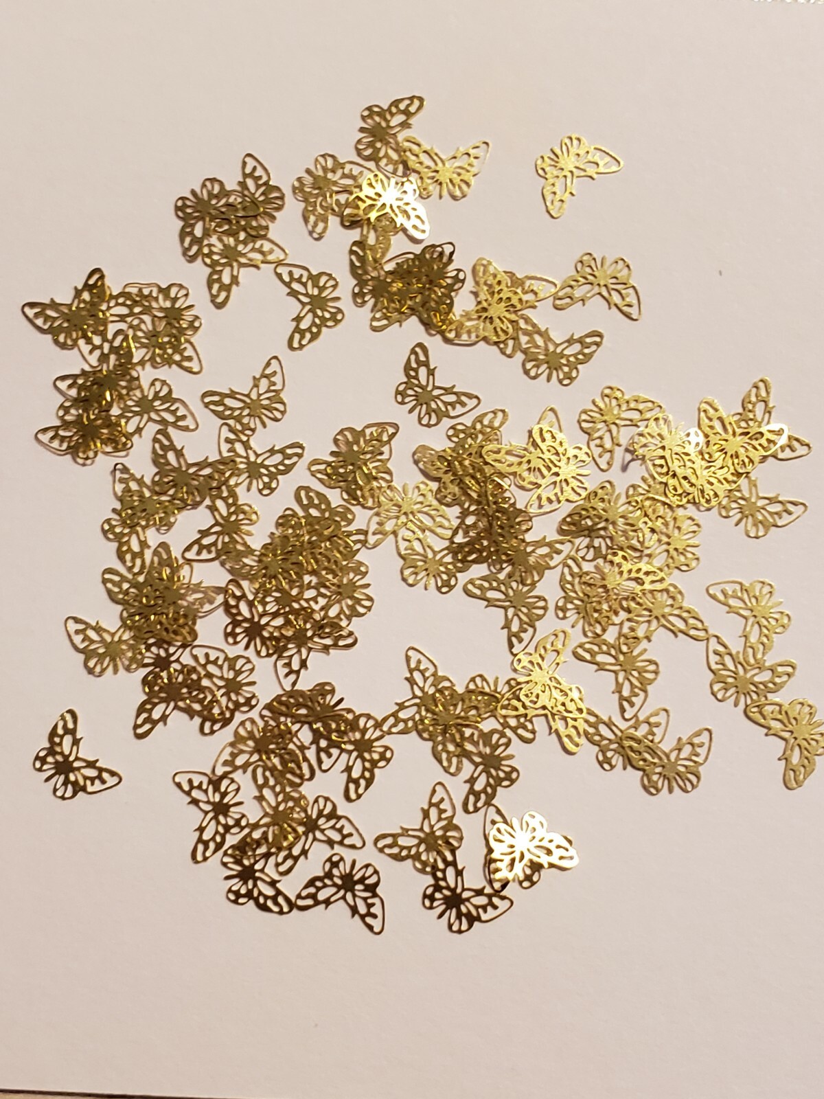 100 pieces GOLD High Quality Detailed Butterfly Nail Sequin Nail Art Designs