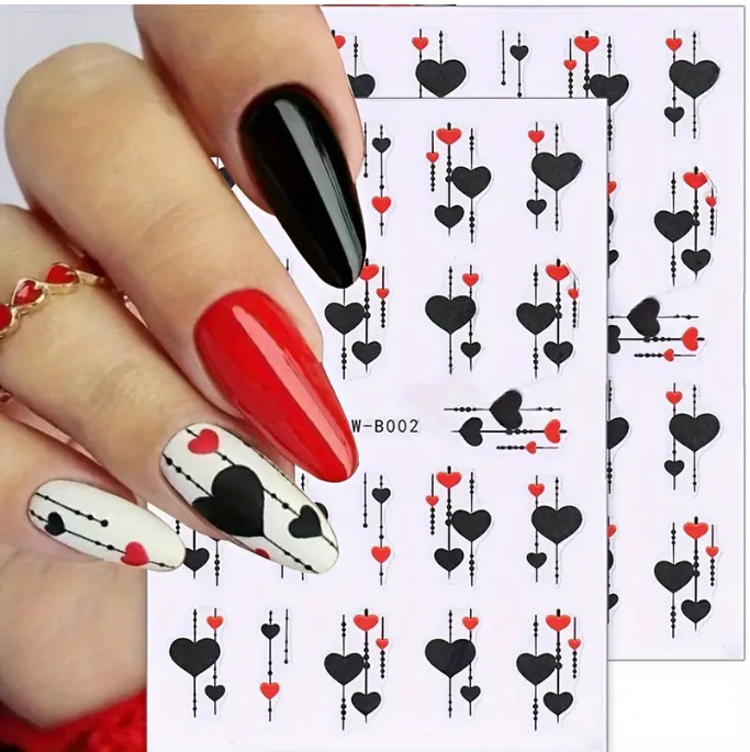 3Pcs Nail Art Sticker Heart Valentine Decals Manicure DIY Peel & Stick NH6
