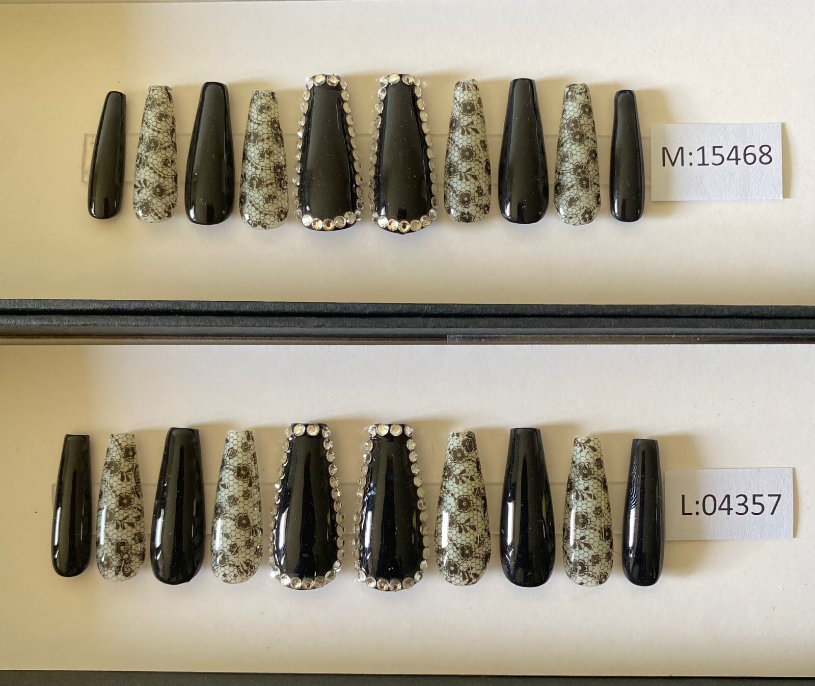 Black Blitz Nail + Custom Box | Ballerina Nail | Nail with Gems | Medium & Large