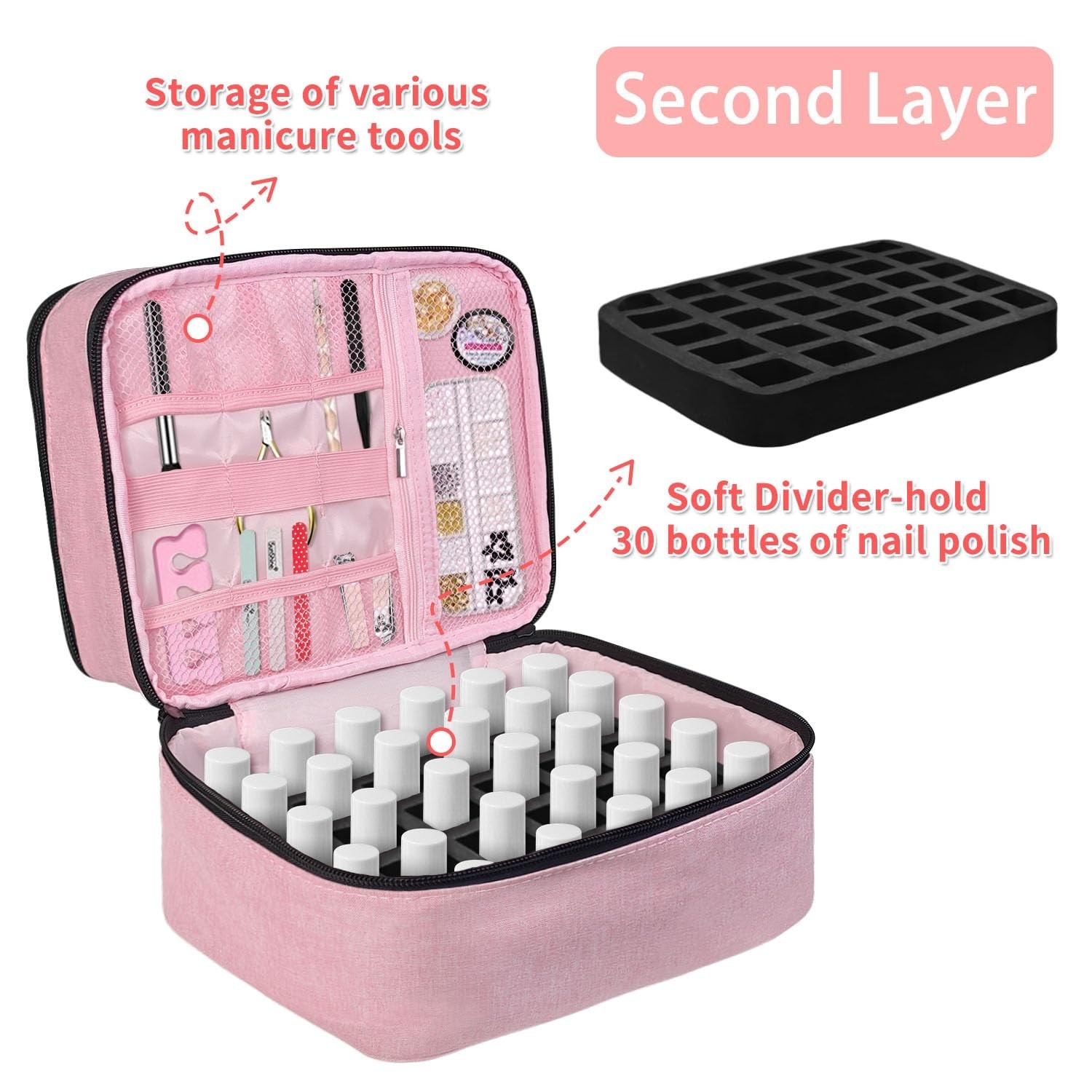 Nail Polish Storage Bag, Nail Lamp Case Nail Polish Carrying Case Holds 30 Bo…