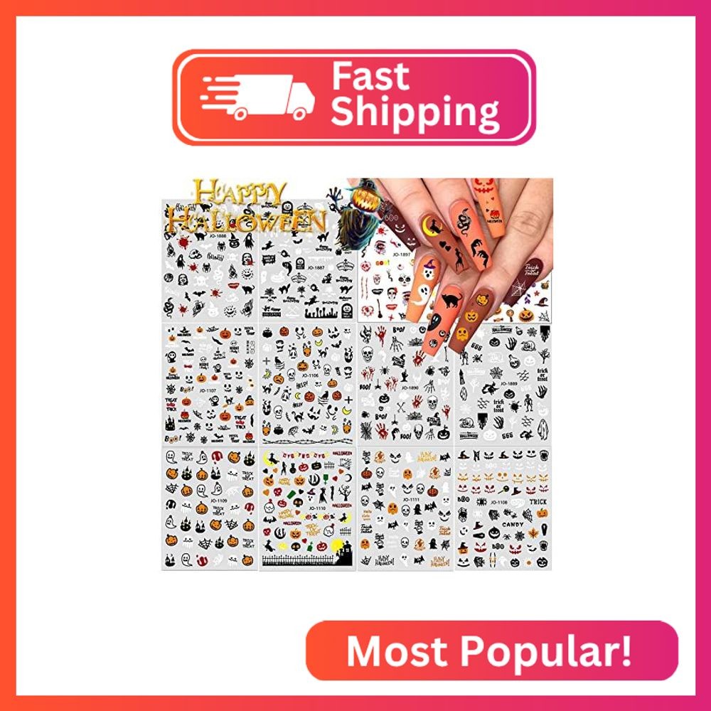 12 Sheets Halloween Nail Stickers Decals, Wsimily Self-Adhesive 3D Nail Art Stic