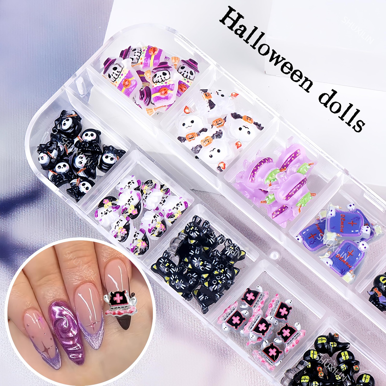 Halloween Resin Nail Charms Pumpkin Ghost Art Accessories for DIY Nails Art