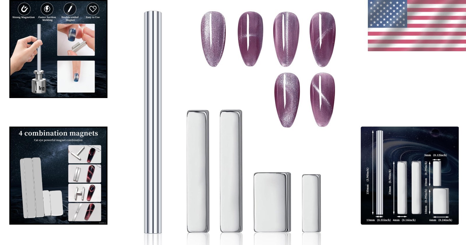 Portable 5-Piece Cat Eye Nail Art Magnet Set – Easy Use & Stunning Effects