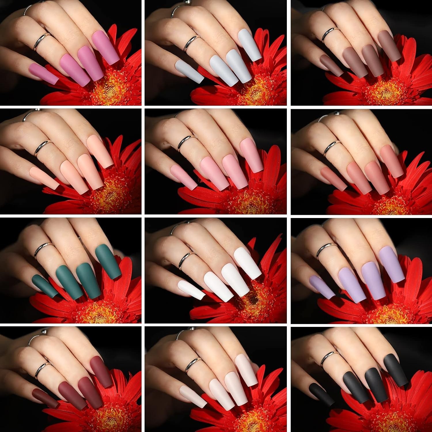 Press on Nails Medium Square, 12 Packs 288PCS Acrylic Matte Square Fake Nails…