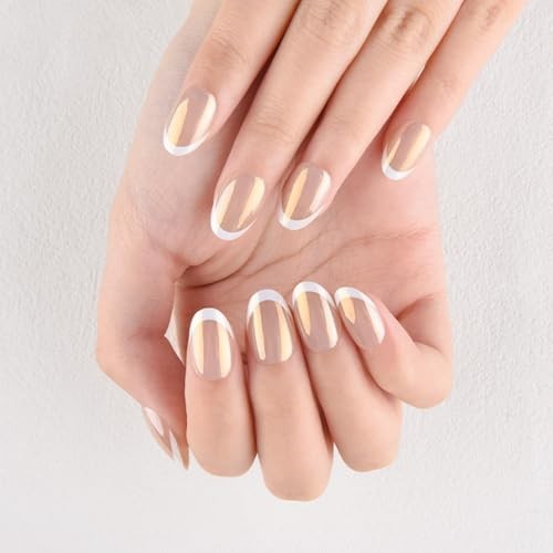 Chrome French Tip Press On 30 Ounce (Pack of 1) 30Pcs-Short Oval-White Tips