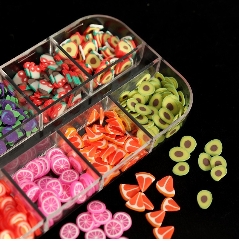 12 Grids Mixed Fruit Styles Fimo Slice Polymer DIY Nail Art Tips Sticker Decorat