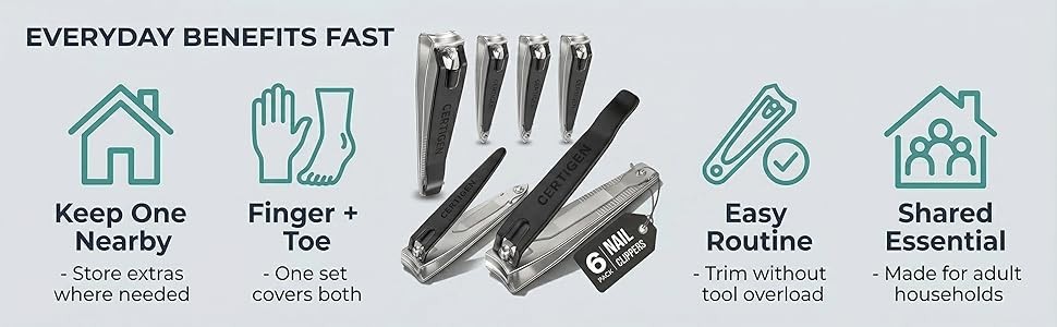 Nail Clippers Set 6 -Pack – Includes Toenail Clippers, Fingernail Clipper, and