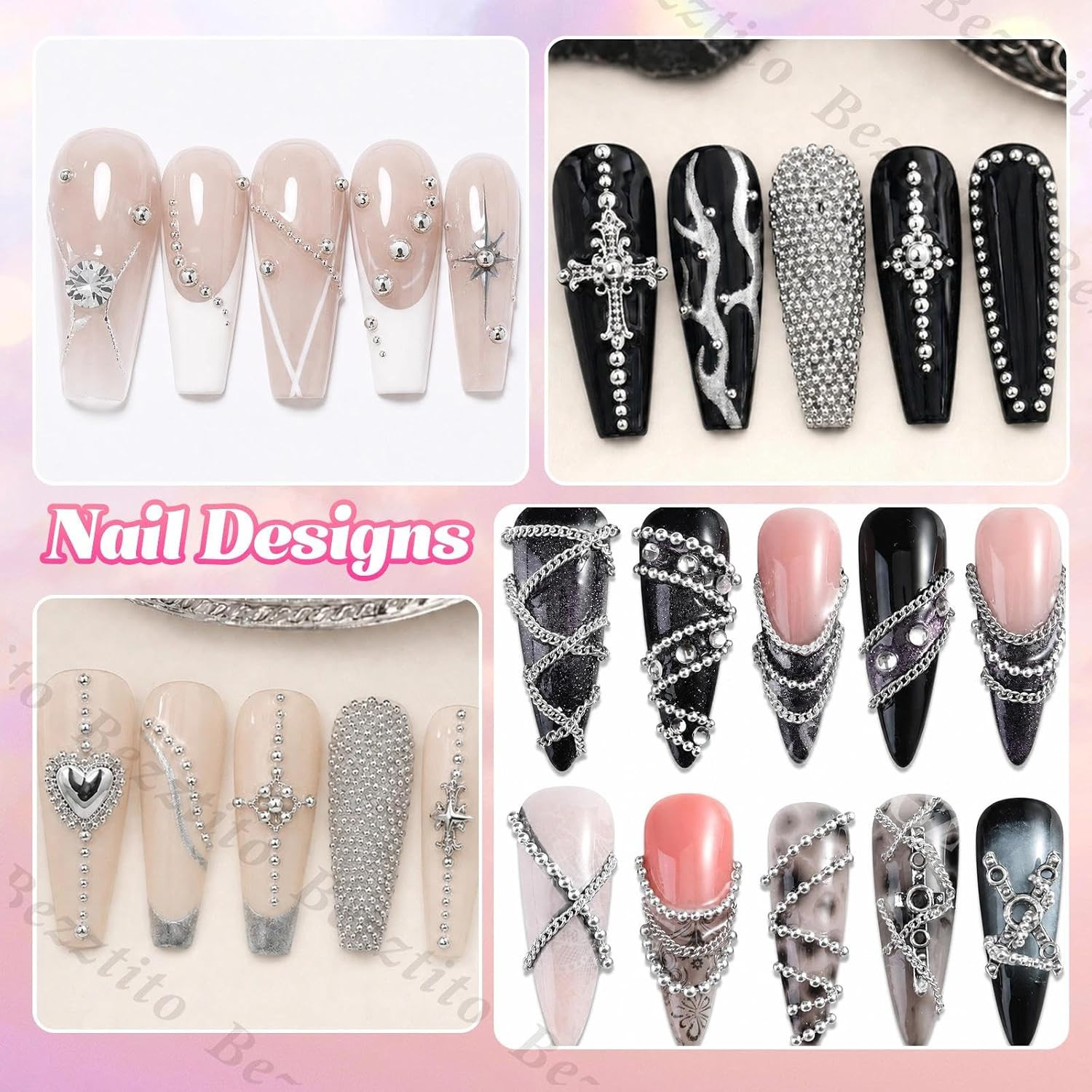 Silver Caviar Nail Beads 0.8-2Mm, Nail Chains & Metal Beads Acrylic Nails