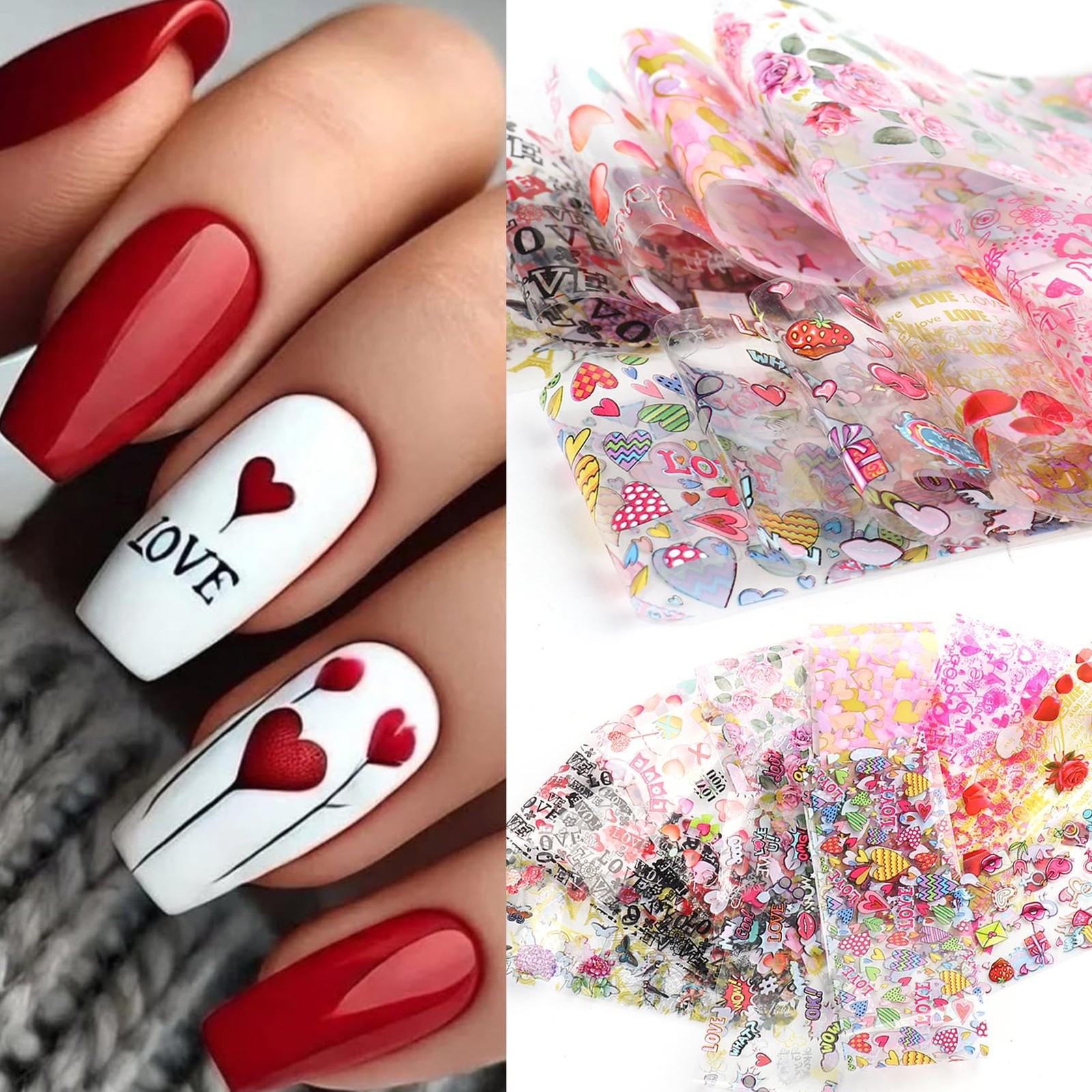 Rose Flower Nail Foil Transfer Nails Art 50PCS Valentine’s Day Nail Art Foils…
