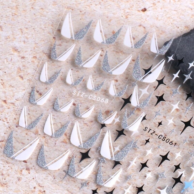 Nail Stickers 3D Shiny Glitter Silver White Green Black Slider Decal French Tips