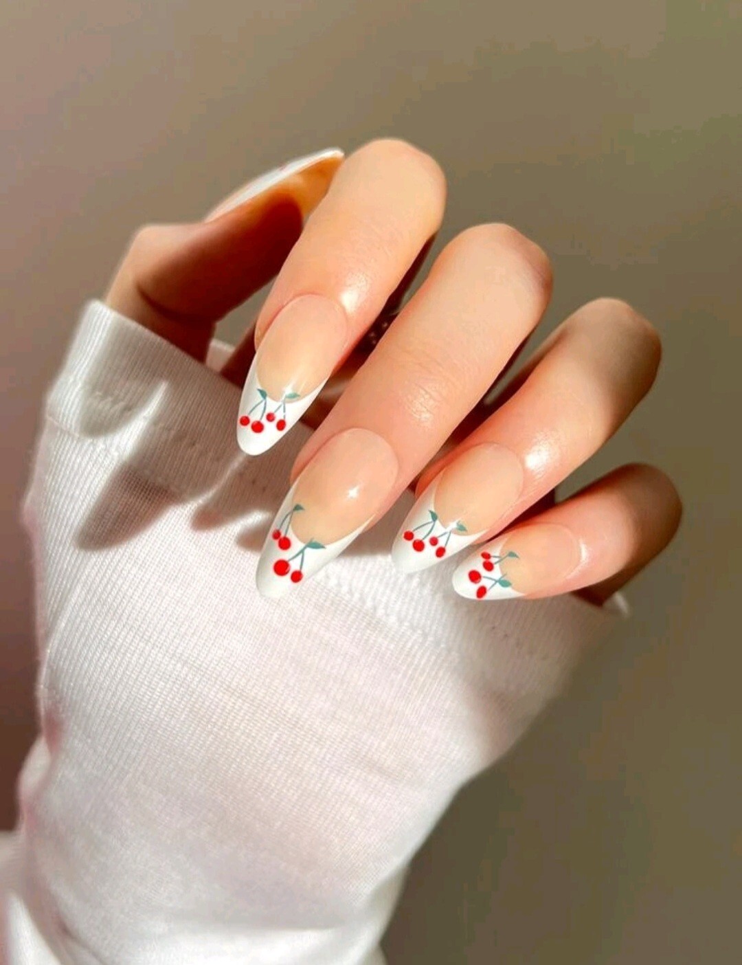 Cherry printed French Medium Press On Nails