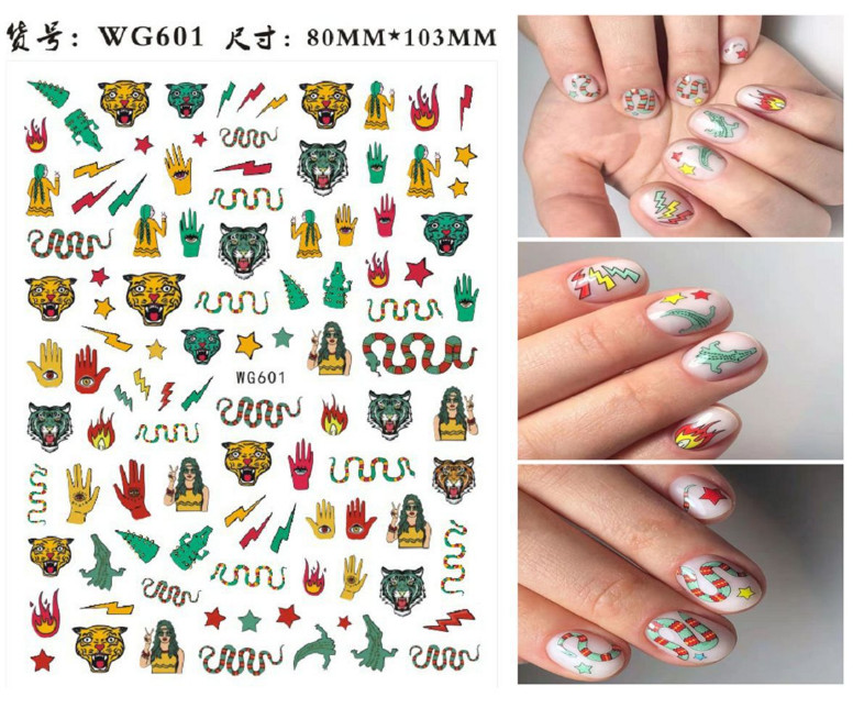 Colorful Wolf Snake Fire Design Nail Art Stickers Slider Decals Nail Decor NH11