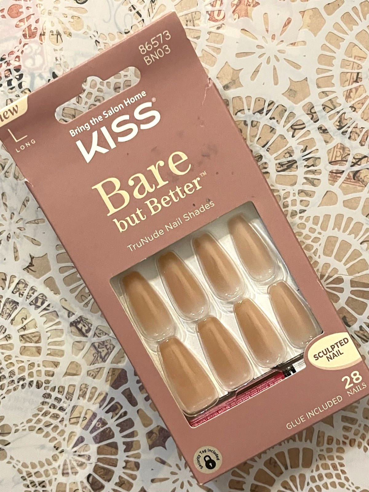 Kiss Bare but Better TRUE NUDE 86573 Sculpted Fake 28 Long Coffin Nails and Glue