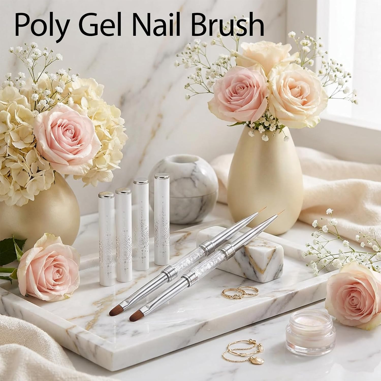 2Pcs Professional Hard Gel Nail Brushes, Dual-Ended Builder Gel Brush Set with R