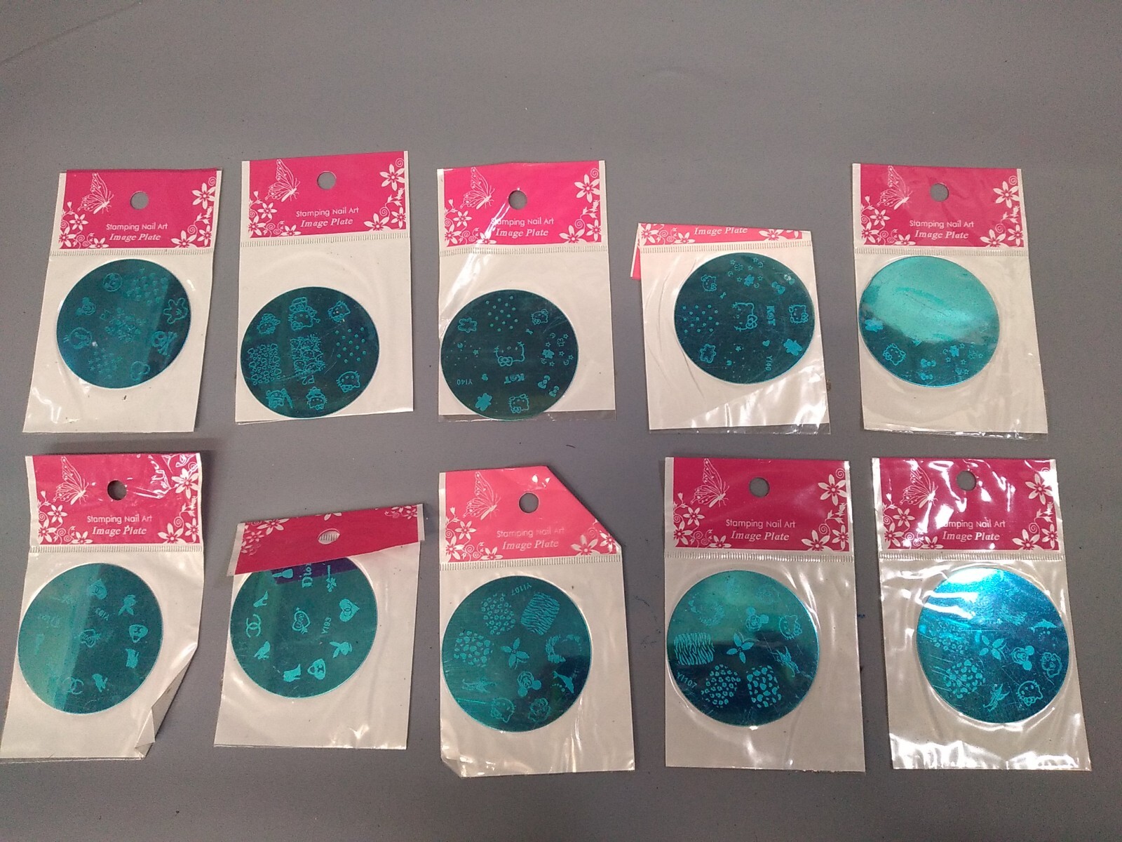 Lot of 10 Stamping Nail Art Image Plates Hello Kitty Mickey Mouse Etc Designs