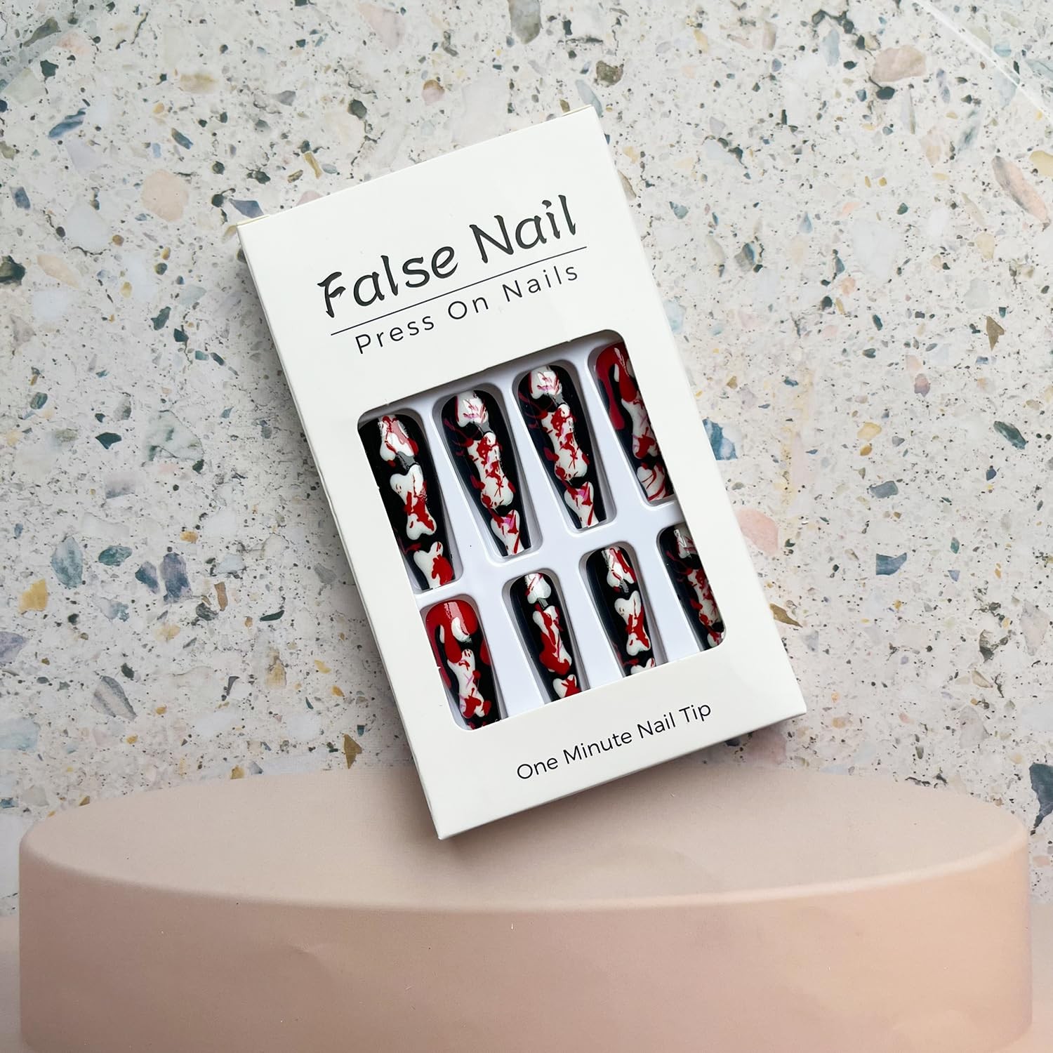 Halloween Press on Nails Long Coffin Fake Nails Black False Nail Tips with Sk…