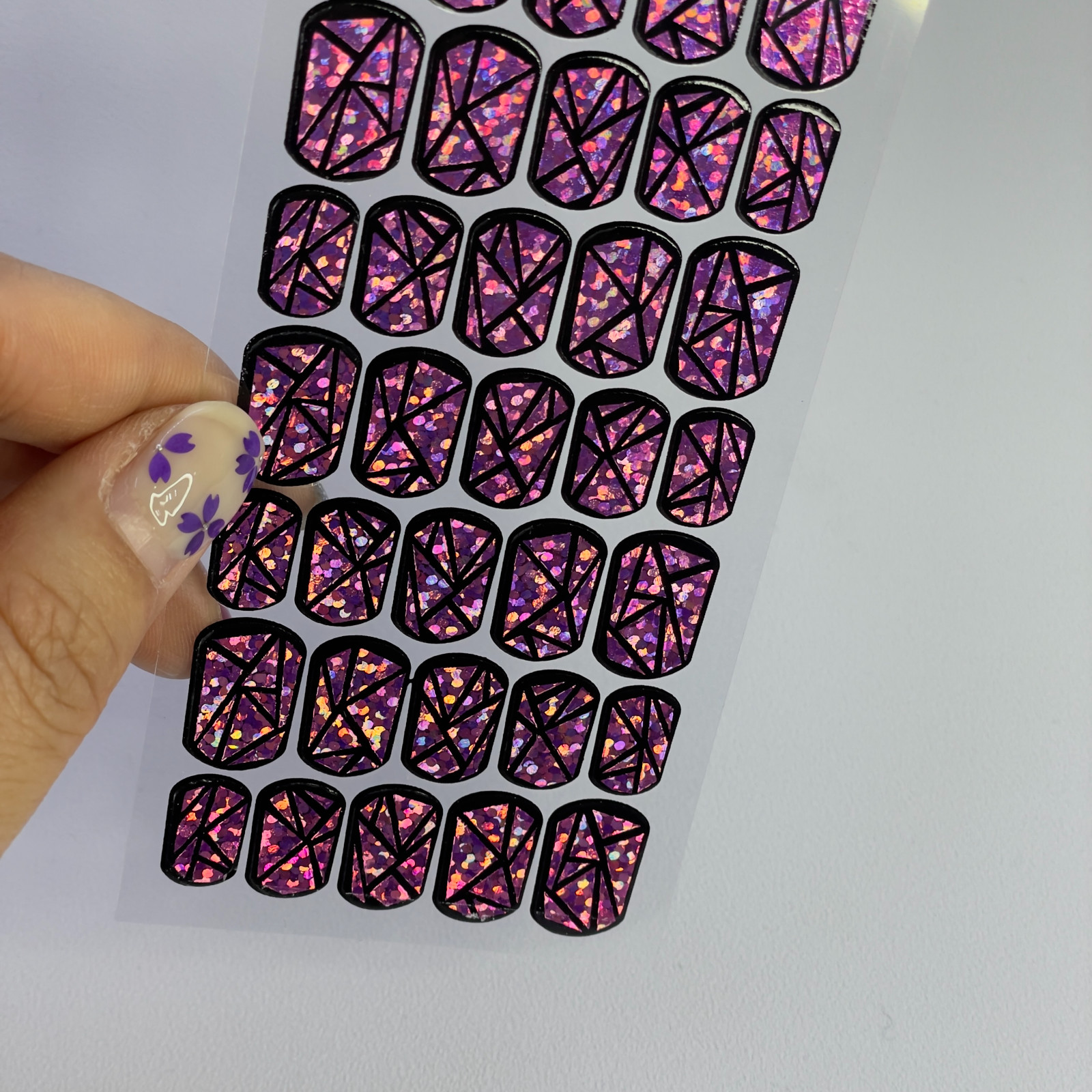 Purple Full Gel Nail Strips DIY Holographic Manicure Wraps Made in Korea