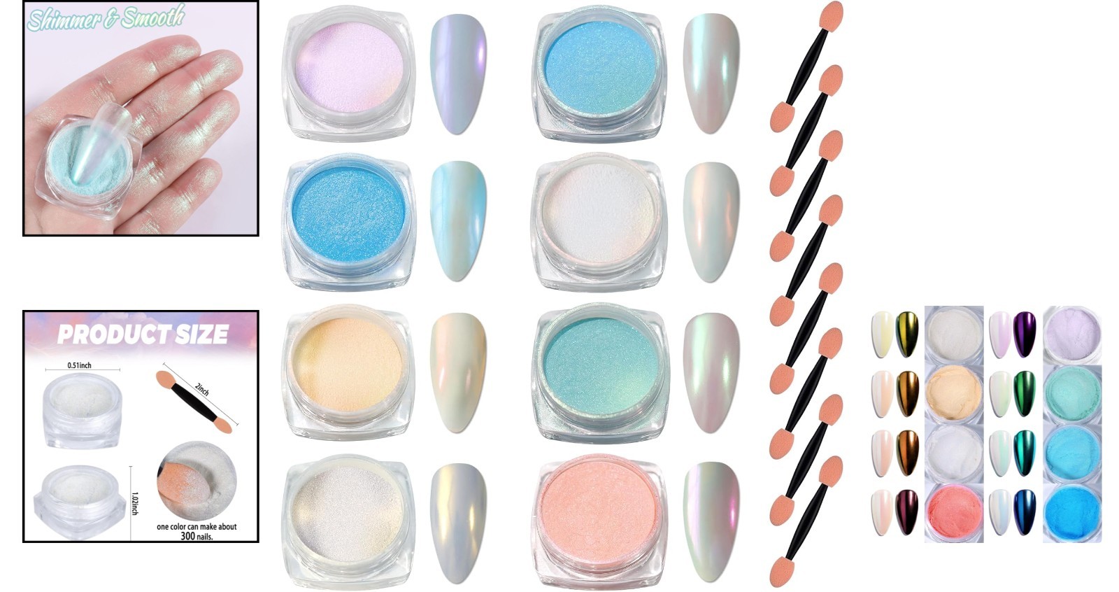 Mermaid Pearl Chrome Nail Powder Kit – 8 Colors Iridescent Nail Glitter