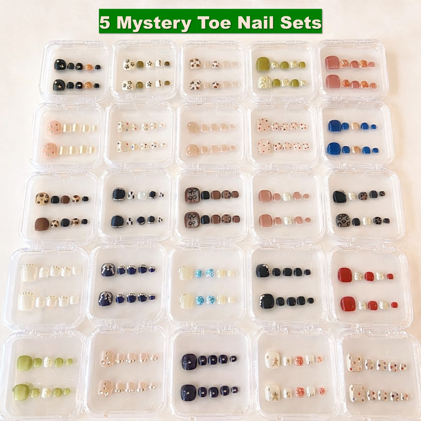5 Sets Press On Toenails Full Cover False Toe Nails Short Square Pedicure