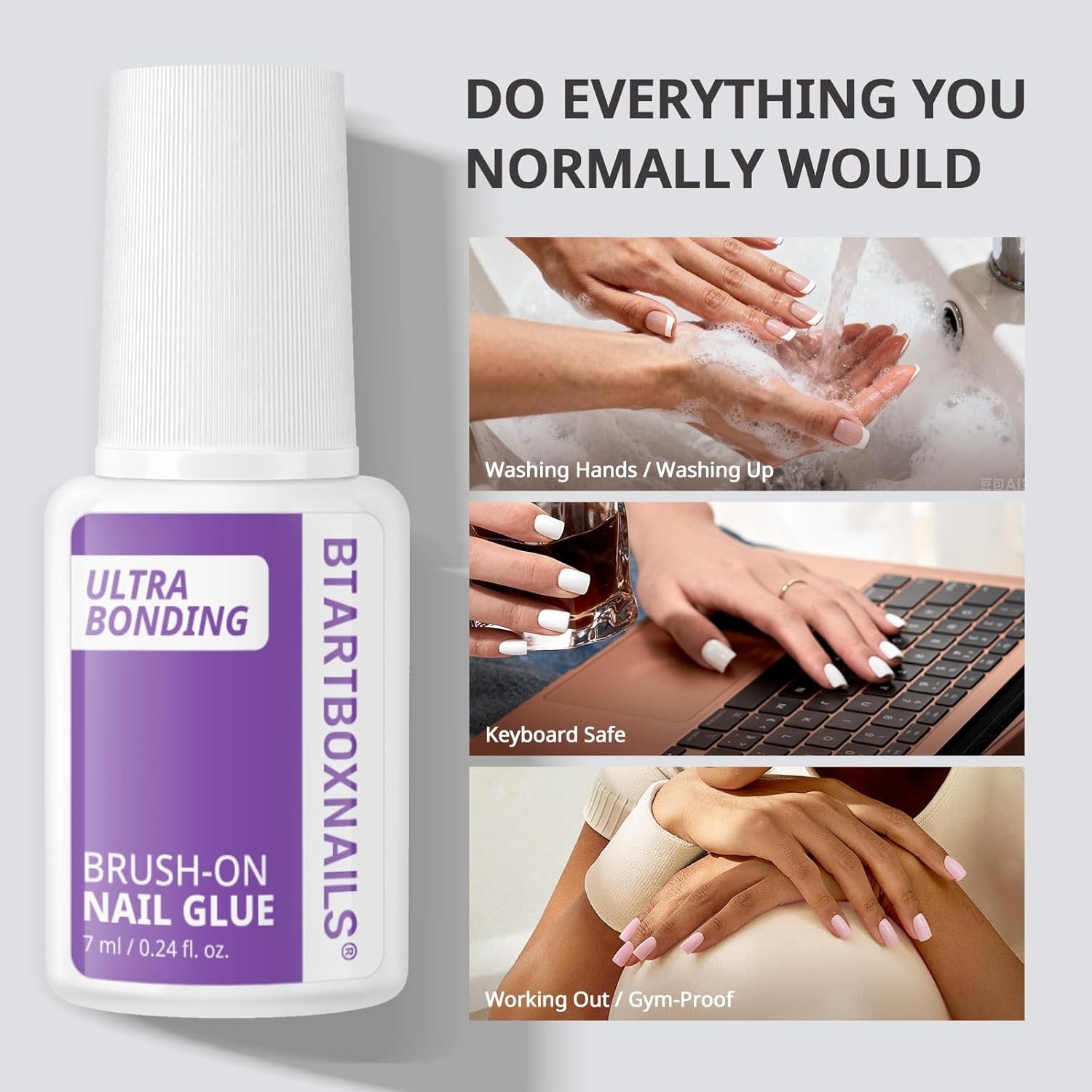 Nail Glue for Press Ons – Brush on Glue for Nail Tips & Acrylic Fake Nails, H…