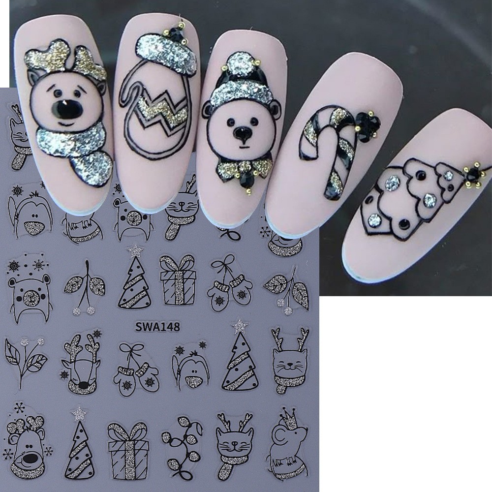 White Snowflakes Nail Art Stickers Christmas French Tips White Snow