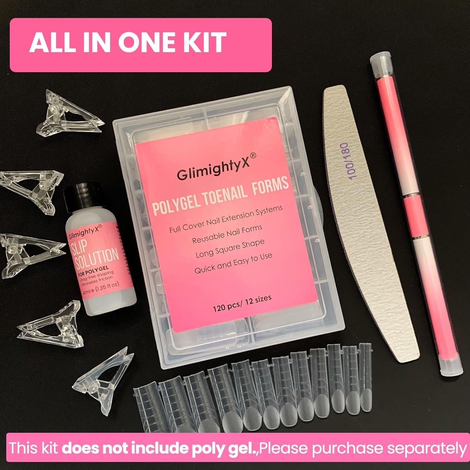 Polygel Nail Forms Kit for Toes , Toenail Dual Forms Reusable for Polygel wit…
