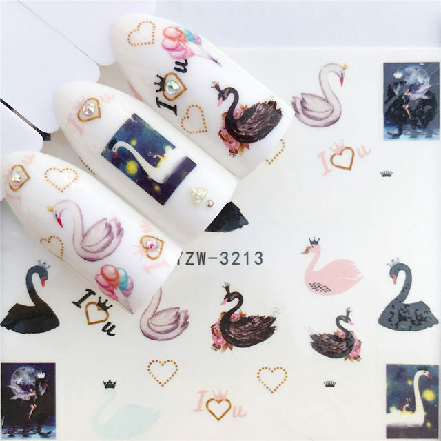 Nail Art Water Transfer Sticker Bird Swan Leaves Tree Branch Love Decal Manicure