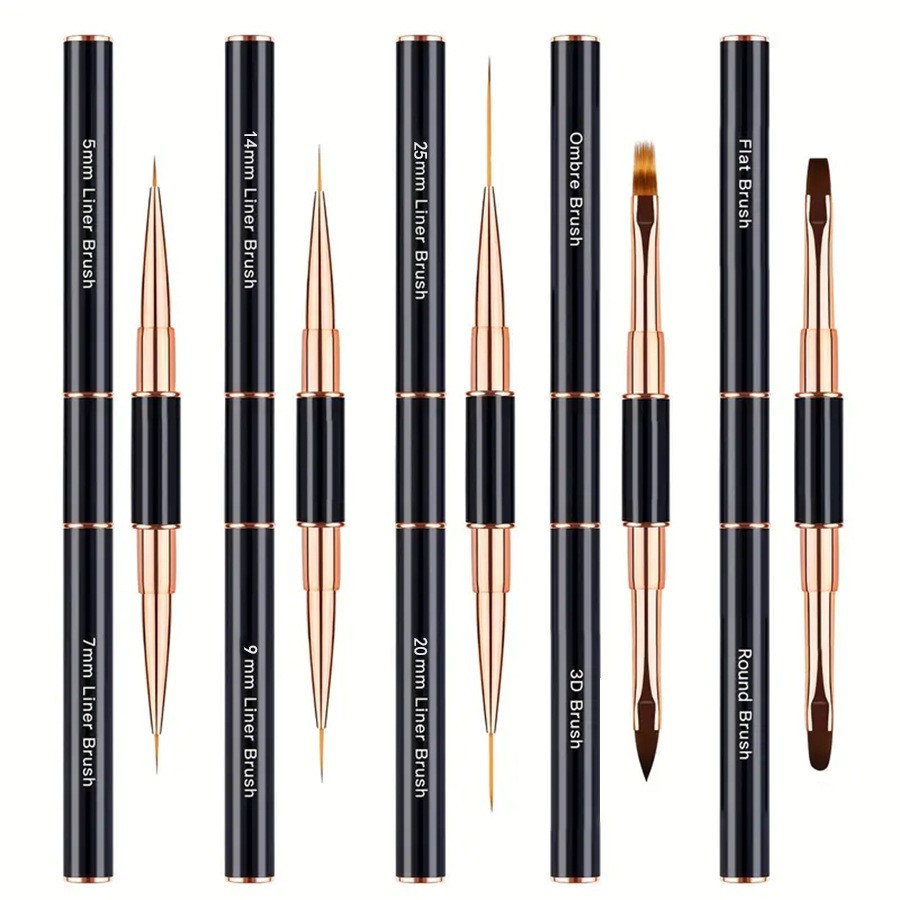 5Pcs Metal Nail Art Brushes Set Flat Liner Painting Carving Manicure Pen Brush