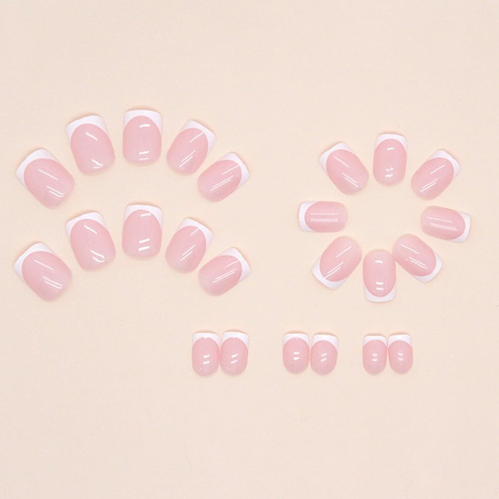 Short Press on Nails 24pcs Square Fake False Nails with White French Tip Desi…