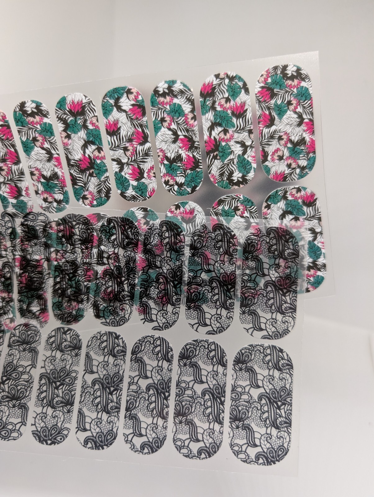 Jamberry Nail Wraps Full Sheets – Black Pink Green Neutral Florals Lot of 5