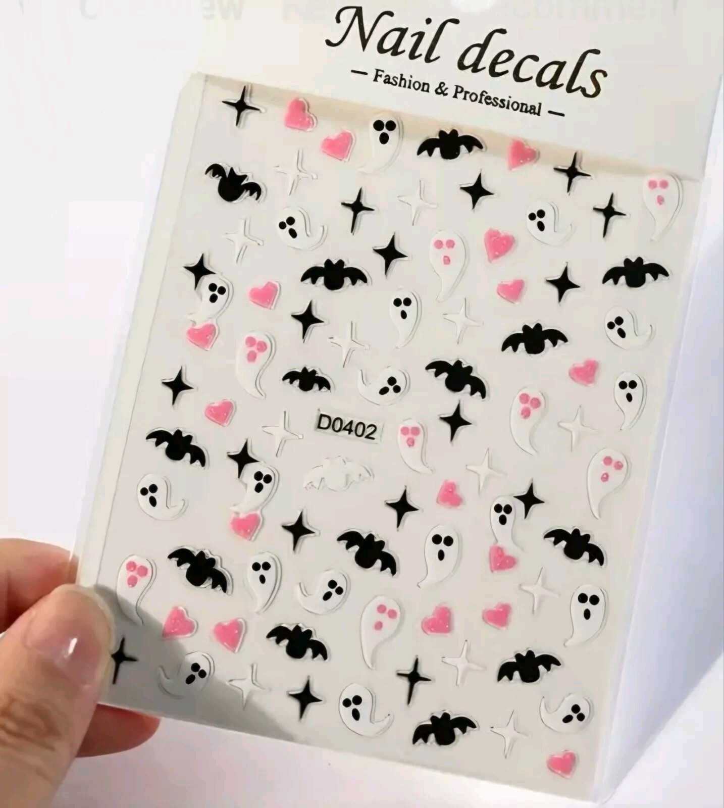 2 Halloween Nail Art Stickers Black Pink Spiders Ghost Spider Webs Sculls Bats