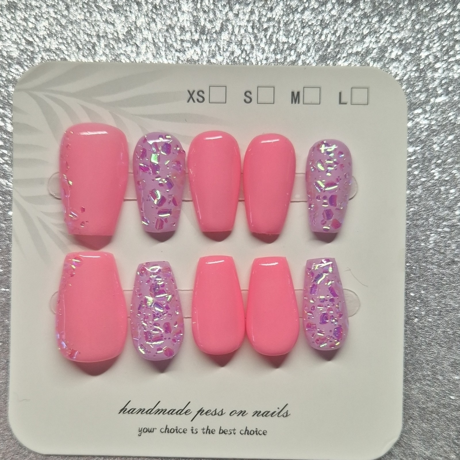 Pink Purple Glitter Coffin Press-On Nails Set Pre-Designed Full Cover