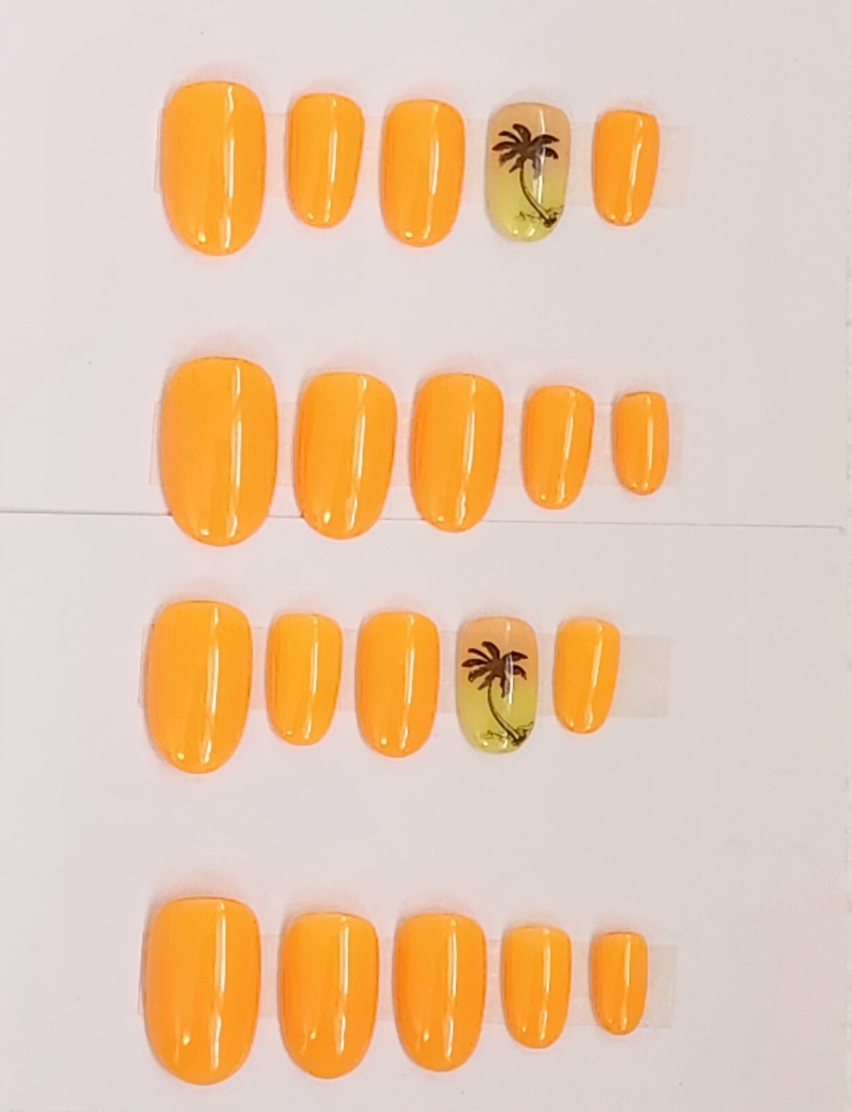 Custom Press on Gel Nails Handmade Neon Orange Sunset Accent Oval Short 20 Tips