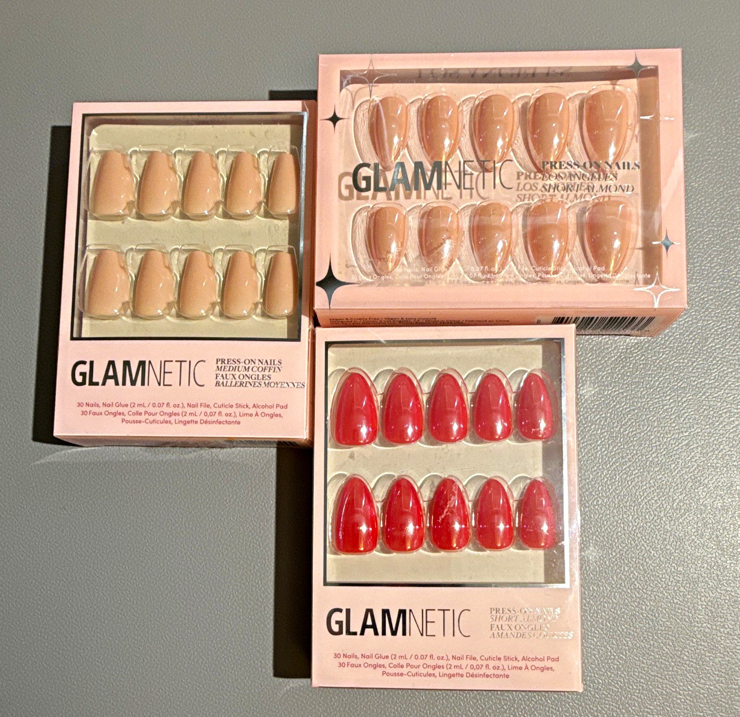 New Glamnetic Nails Lot: 3 Sets: Short Almond & Medium Coffin (Glue Included)