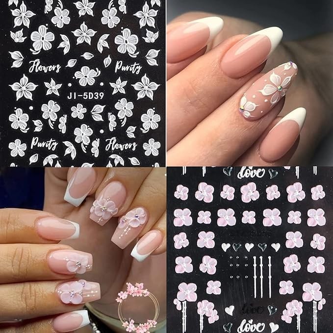 SEMATA Peach Blossoms Nail Stickers Colorful-09