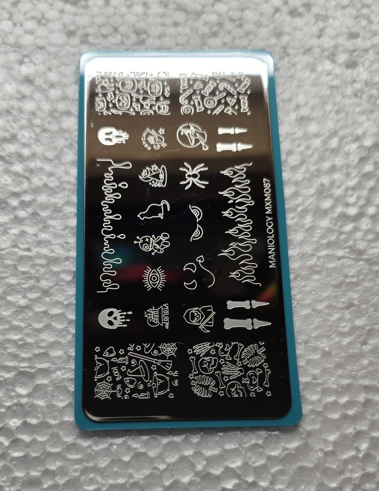 Electro-Cute: Fright Lights MXM087 Nail Stamping Plate Fire Flames Bones Slime