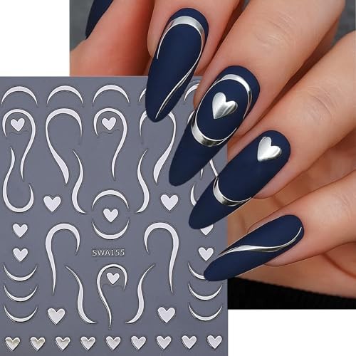 3D Bronzing Silver Heart Nail Decals Valentine Nail Art Stickers Decals Style-6