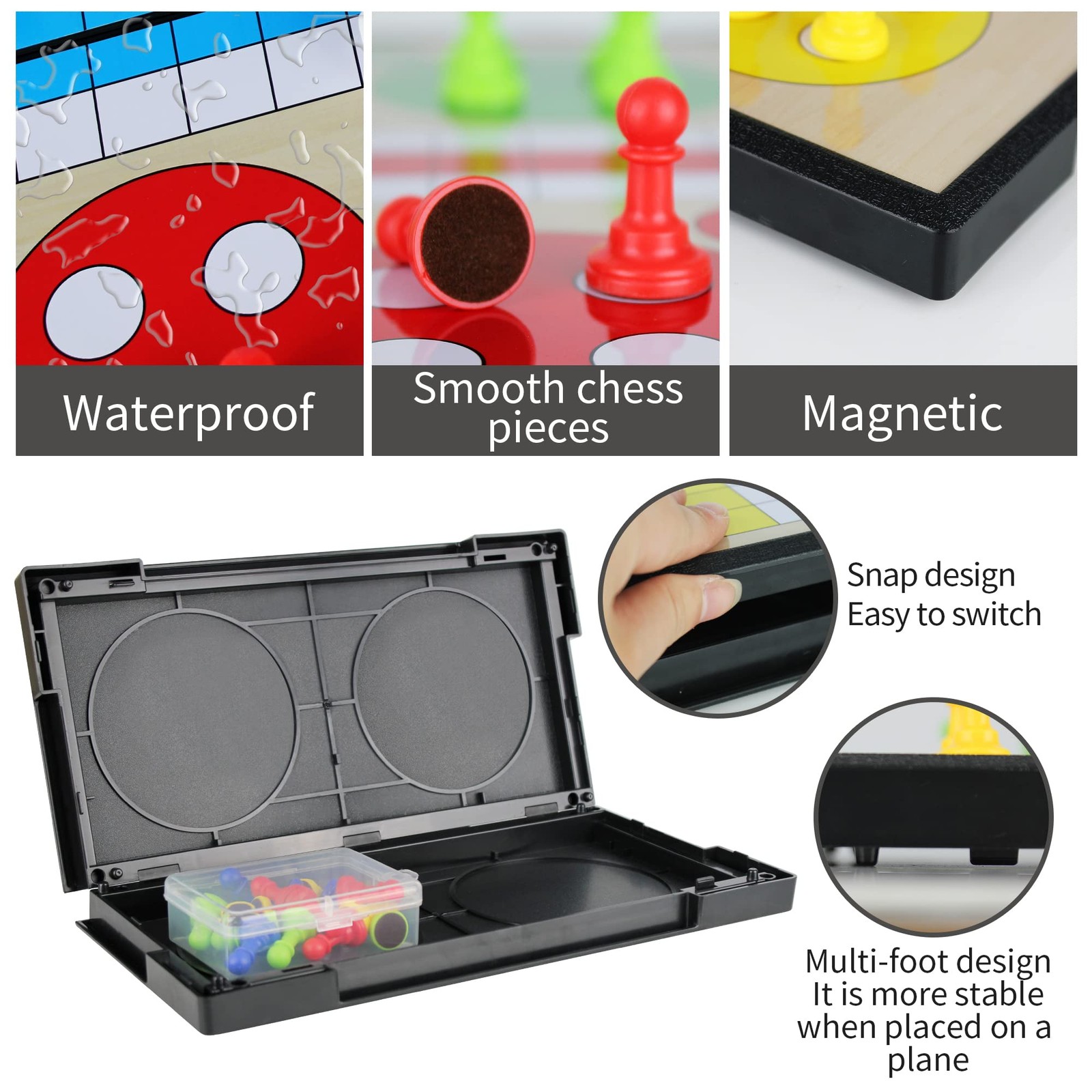 KIDAMI Ludo Magnetic Board Game Set, Children’s 11.2 inches, Brown” Or “Black
