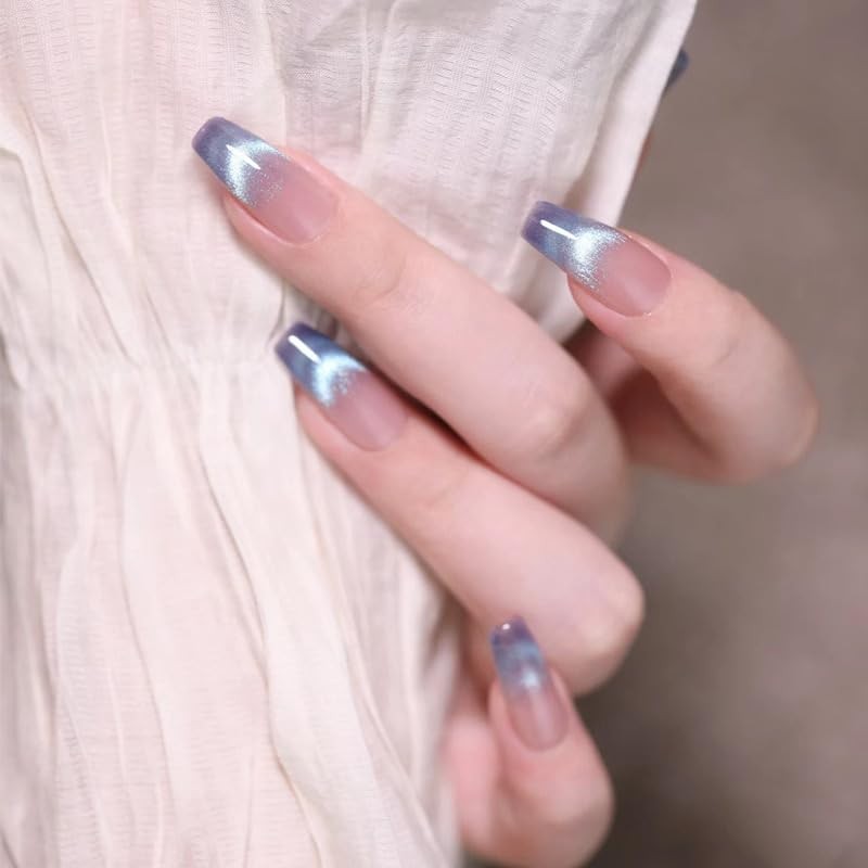 Ombre Press on Nails Medium Length Acrylic Fake Nails Coffin Press Ombre-Blue