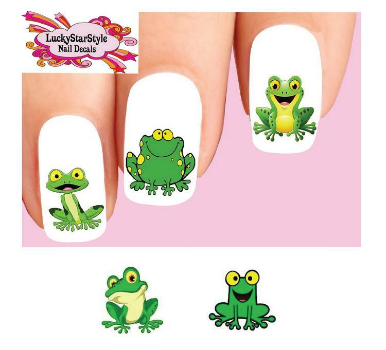 Waterslide Nail Decals Set of 20 – Cute Green Frog Assorted