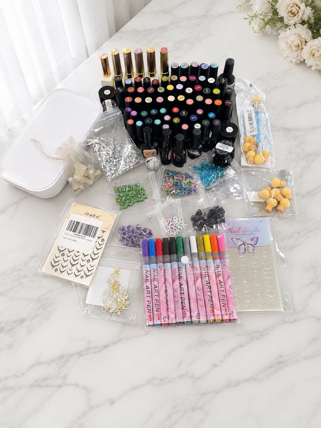 Nail Art Supplies Bundle Gel Polish Rhinestones Decals Tools Mixed Lot Set
