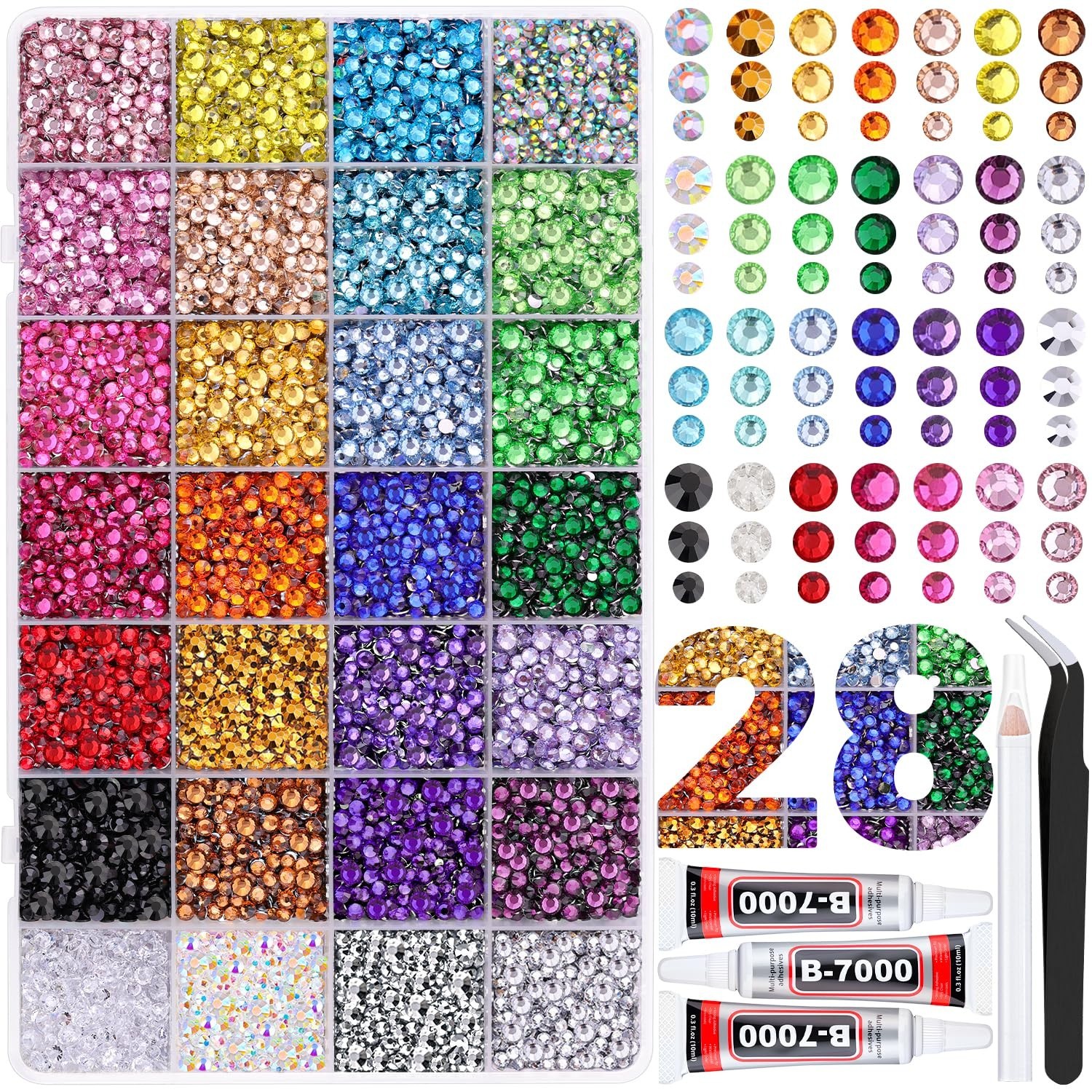 Resin Rhinestones 3/4/5mm Multicolor Flatback Gems 20000Pcs Jewelry Glue for