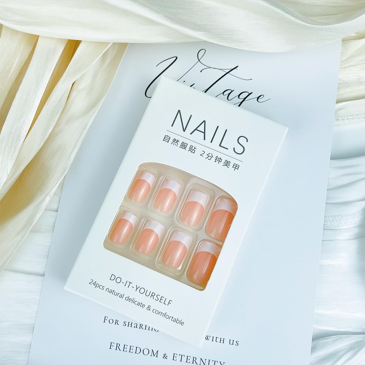 24pcs White French Tip Press on Nails, Pink Medium Square Fake Nails Glue on …
