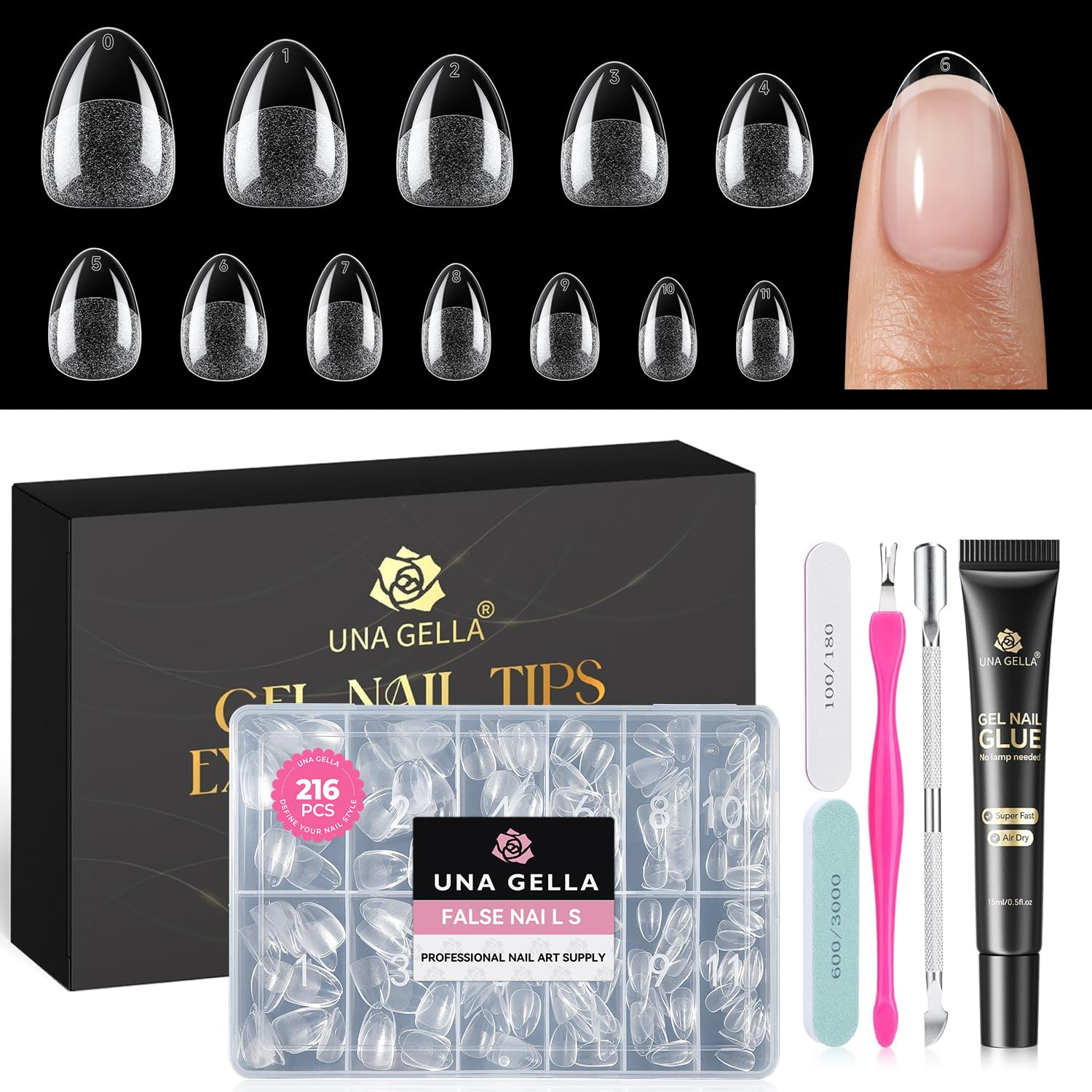 Gel Nail Kit: Extra Short Almond 216Pcs Pre-Etched Soft Gel Nail Tips and Nail G