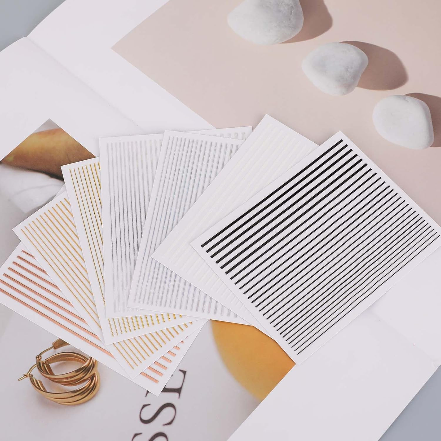 7 Sheets Line Nail Art Stickers Gold and Silver, Metallic Nail Striping for Wome