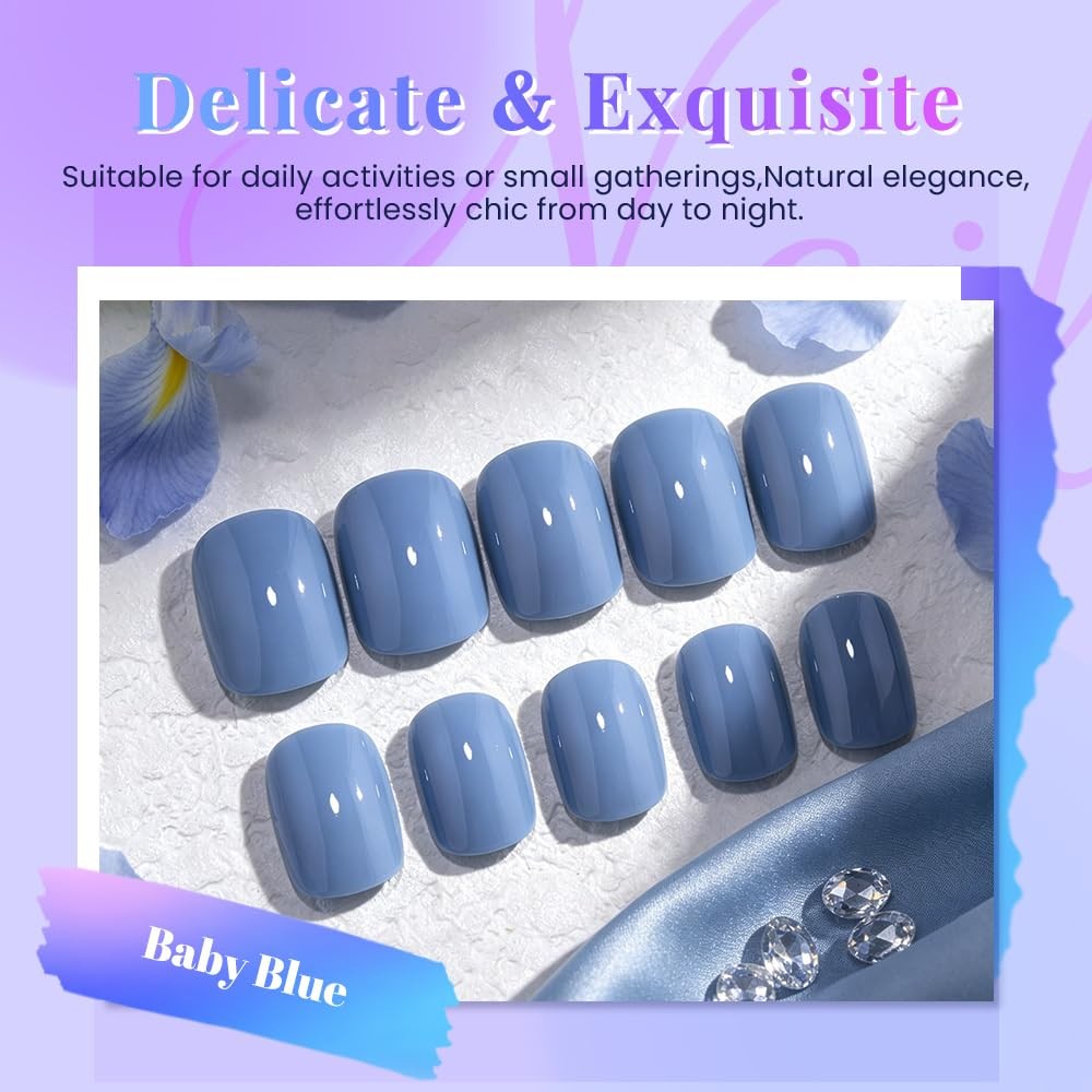 evpct Short Squoval Baby Blue Press on Nails