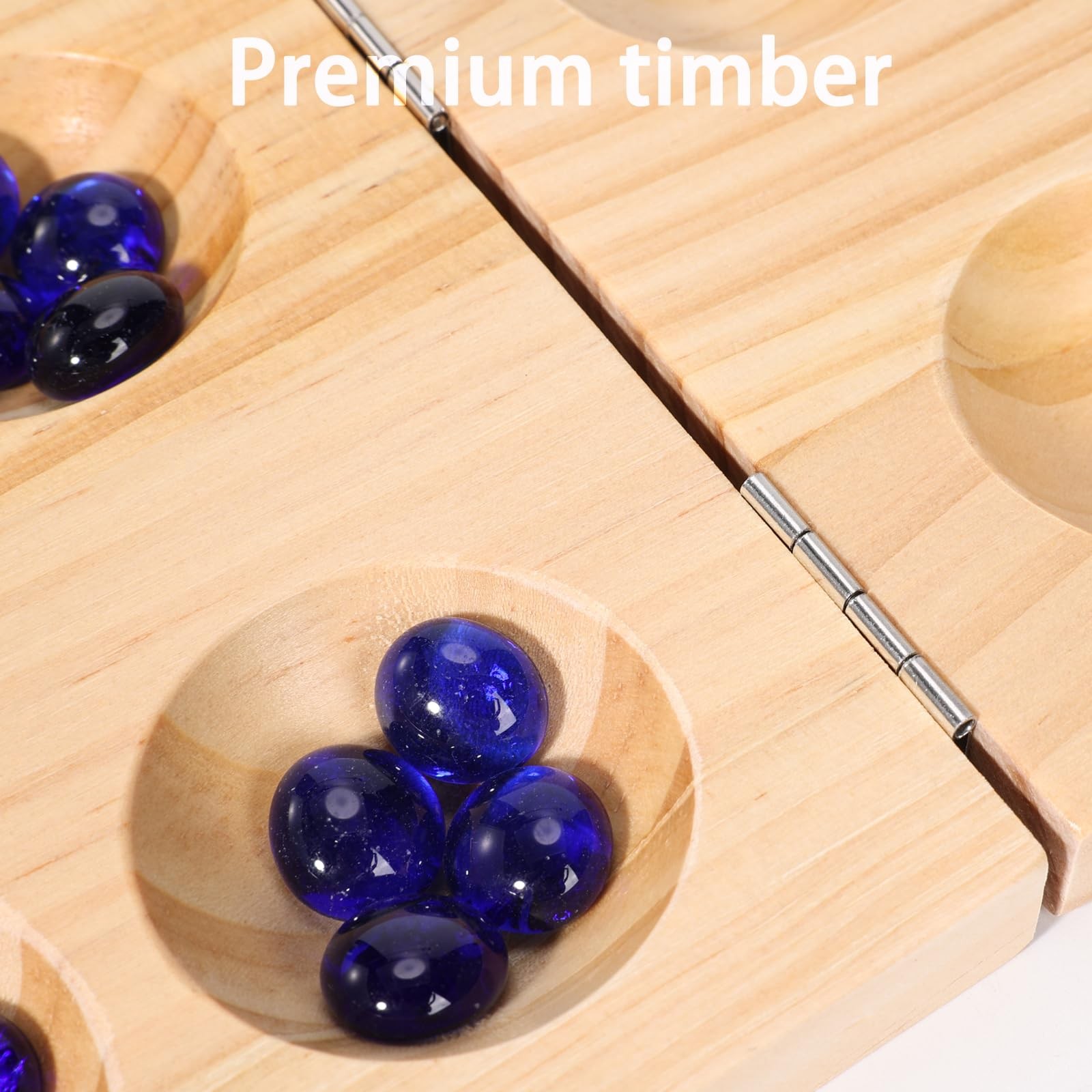 Wooden Mancala Board Game Set,Larger Size 17.6*5.2 inches, Woodgrain Color